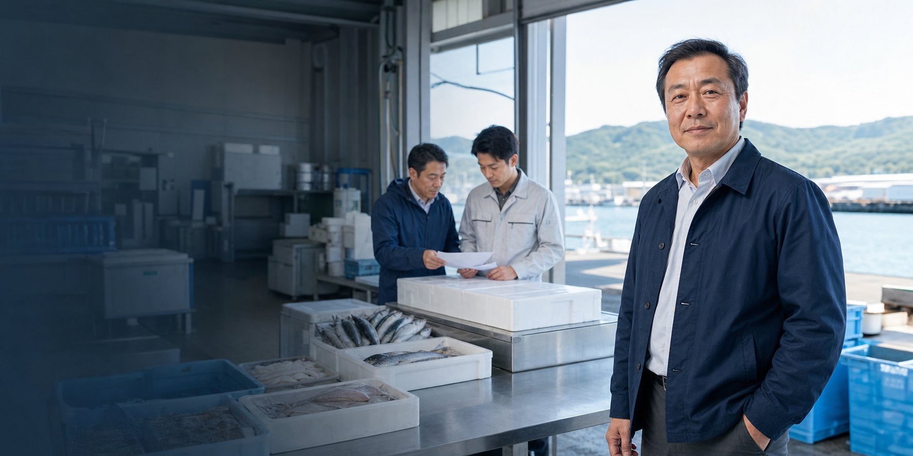 水産加工会社のオーナーがM&A相談を検討する様子